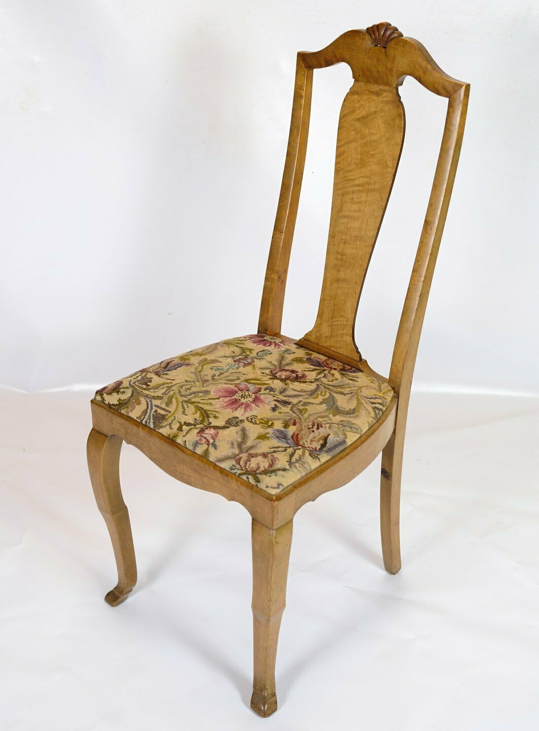 Dining Room Chairs In Birch Wood  With Light Floral Cover From 1920s photo for sale