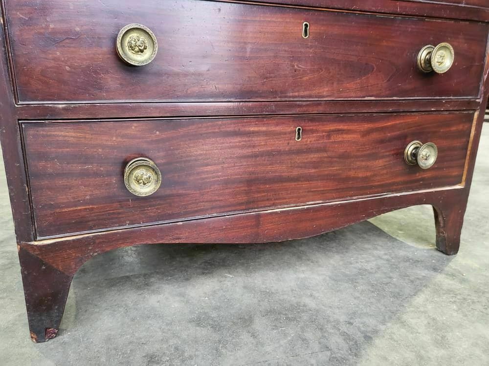 Antique Small Georgian Mahogany Bureau Desk Splayed Legs Brass Handles 12 Drawer photo 325.0