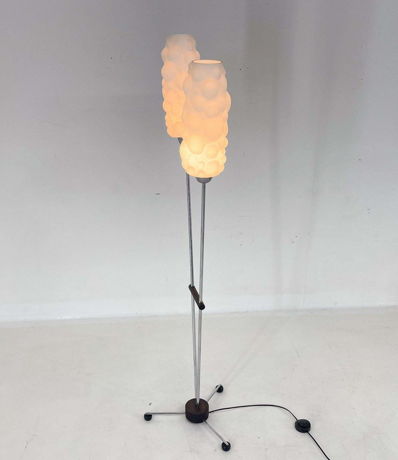 1970s Chrome & Wood Floor Lamp, Restored , Czechoslovakia photo for sale