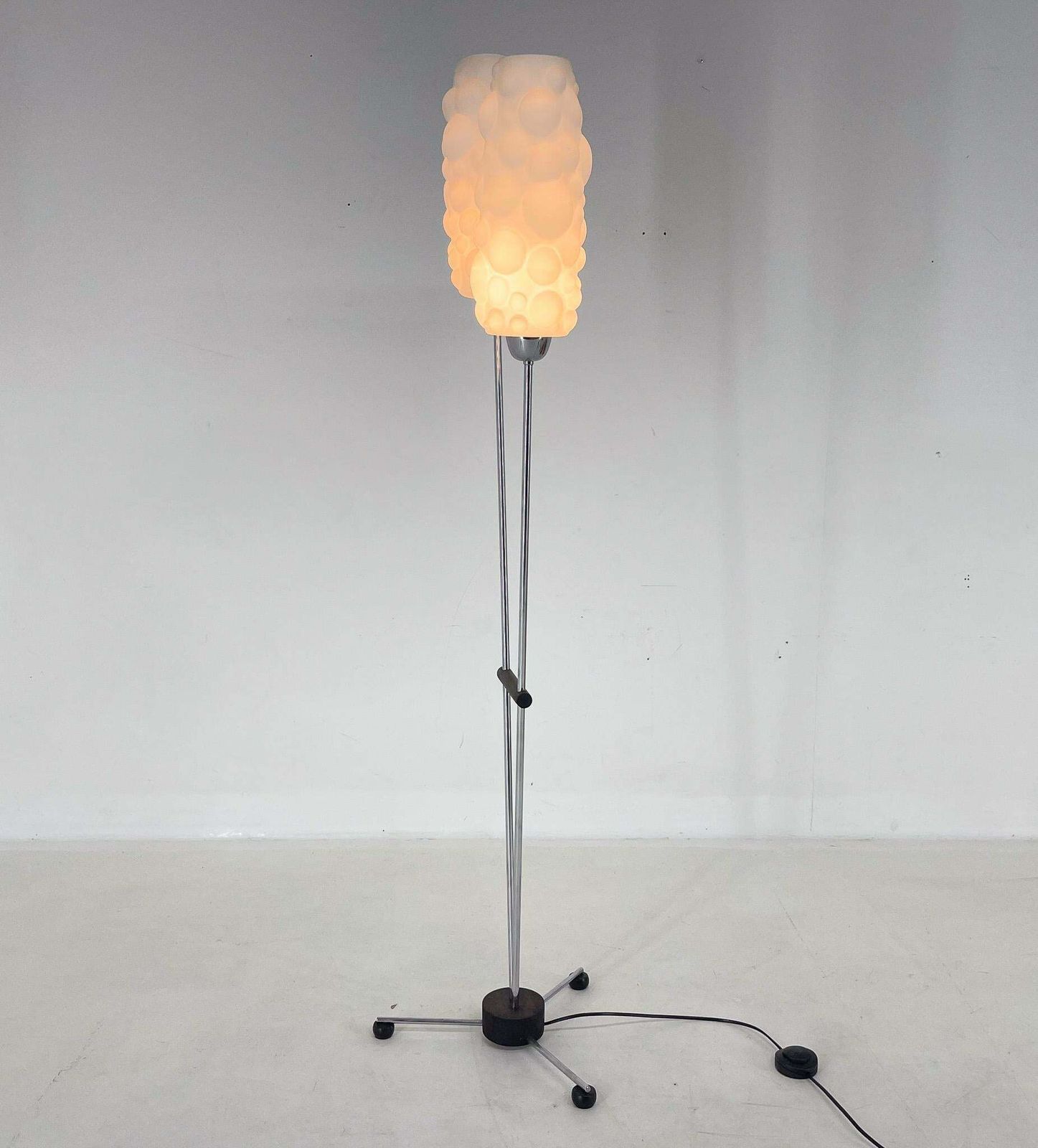 photo for sale 1970s Chrome & Wood Floor Lamp, Restored , Czechoslovakia