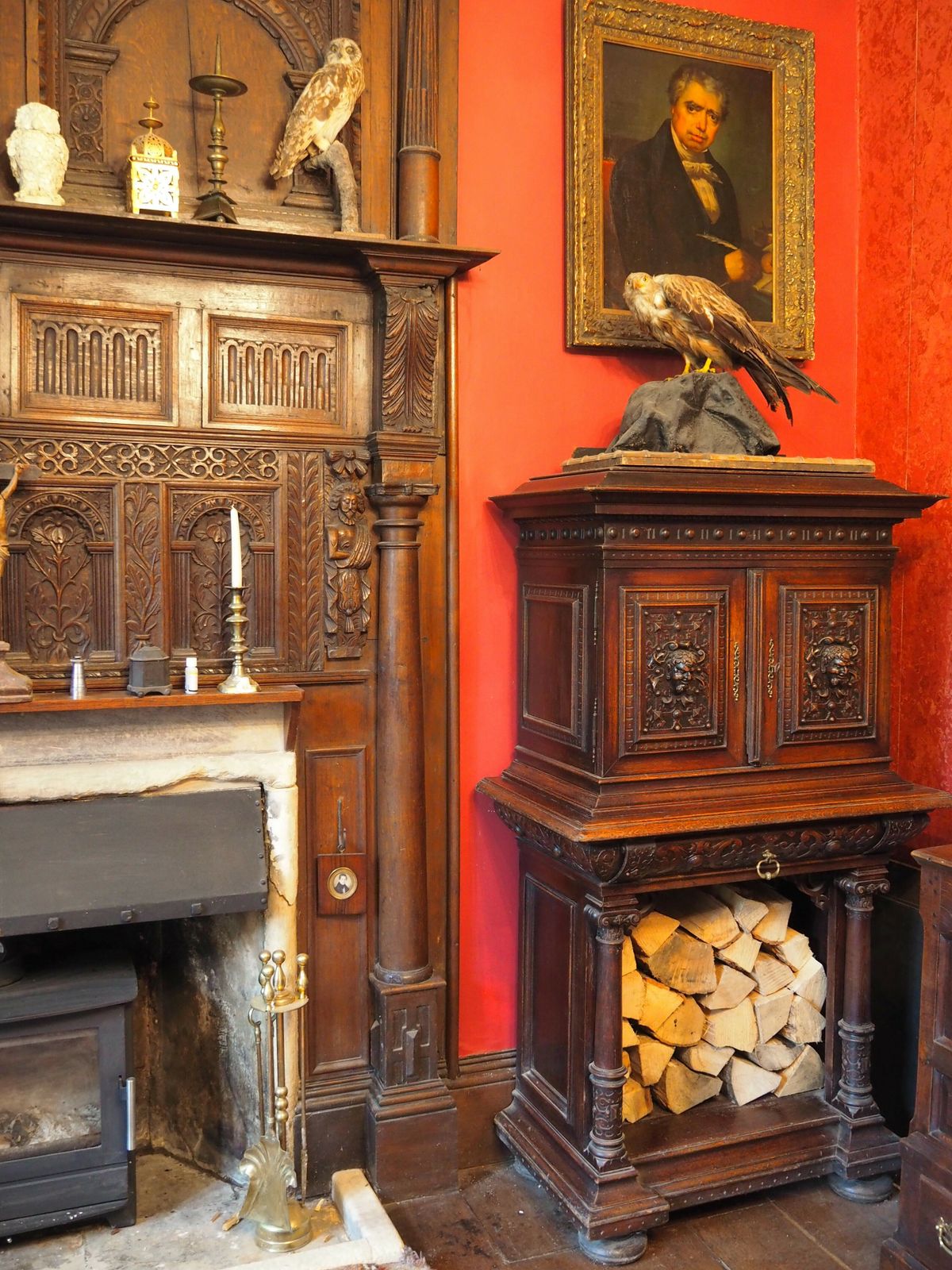 Antique Italian Oak Renaissance Revival Collectors Cabinet On Stand