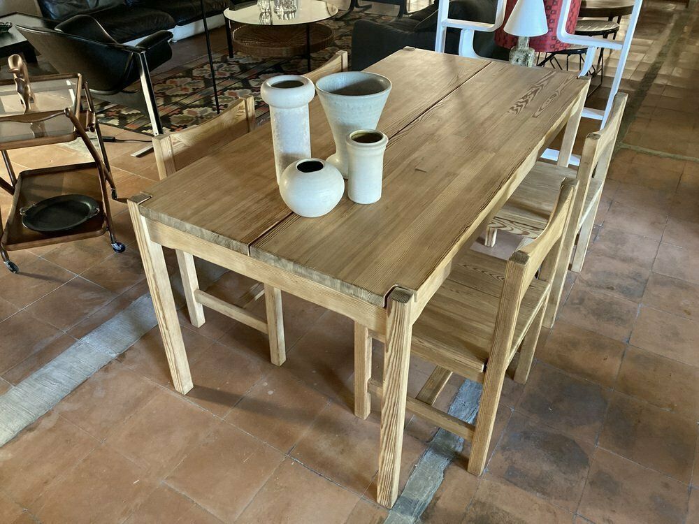 Hongisto Dining Set In Solid Pine By Ilmari Tapiovaara For Laukaan Puu, 1960s, Set Of 5 photo Furniture