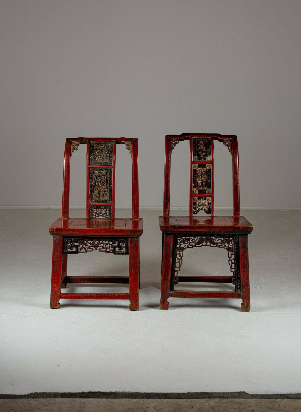 Pair Of 19th Century Chinese Red Lacquer And Gilt Wedding Chairs. Hallway Chairs. photo furniture