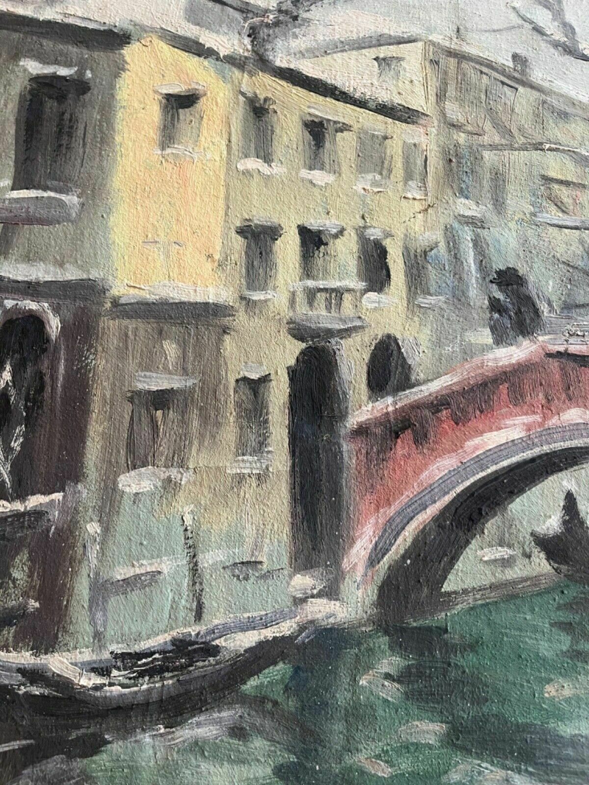 Oil On Canvas Painting Early 1900’s Canal In Venice Winter Scene Original Work photo Art