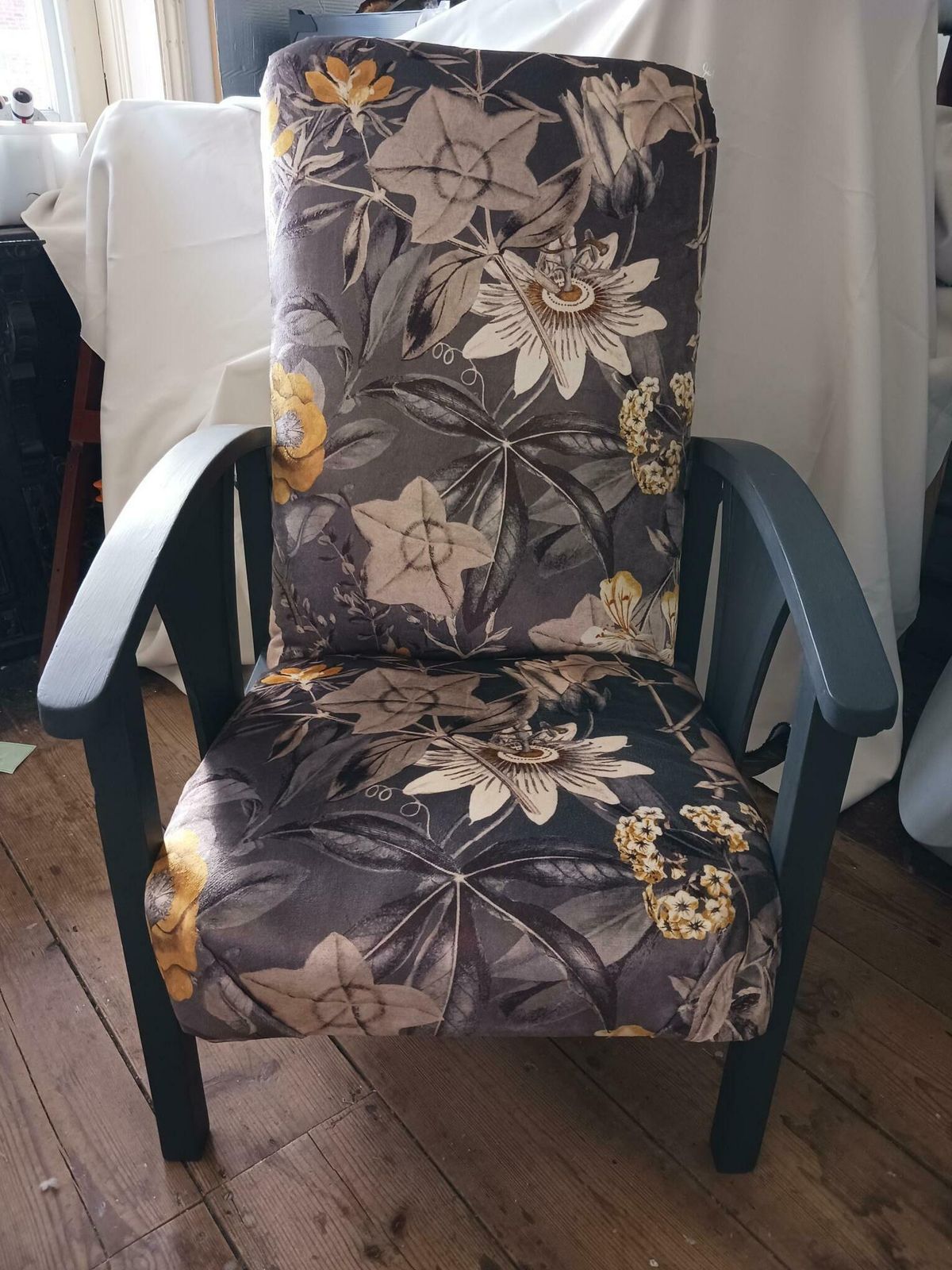 Arts And Crafts Reclining Chair In Clarke And Clarke Passiflora Velvet. photo for sale