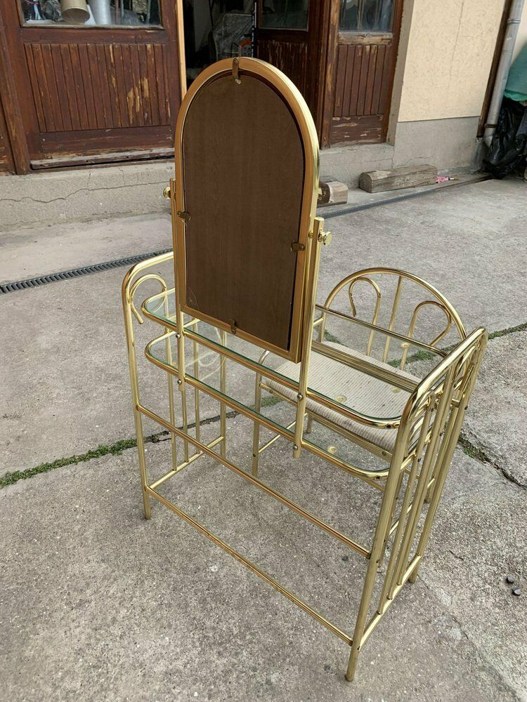 Vintage Dressing Table And Stool In Brass, 1950s, Set Of 2 photo Furniture