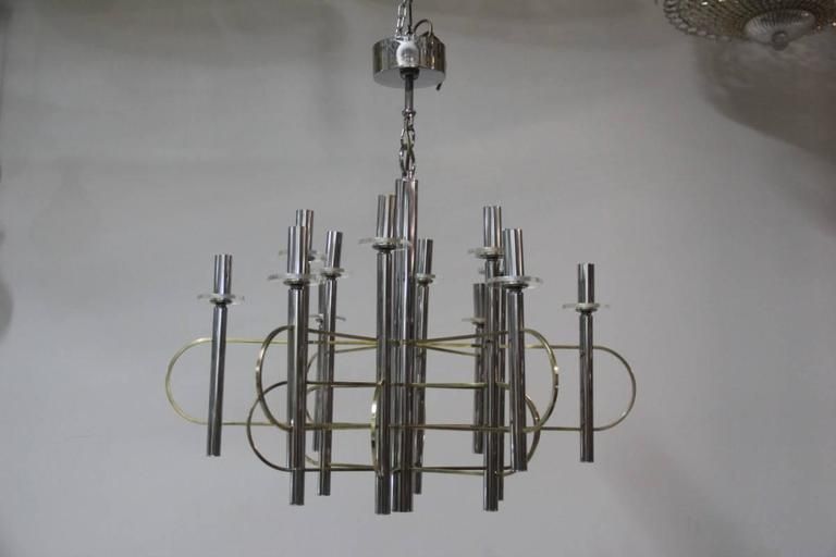Modernist Sculpture Chandelier Sciolari, Design 1970 Brass Steel Italian Design photo furniture