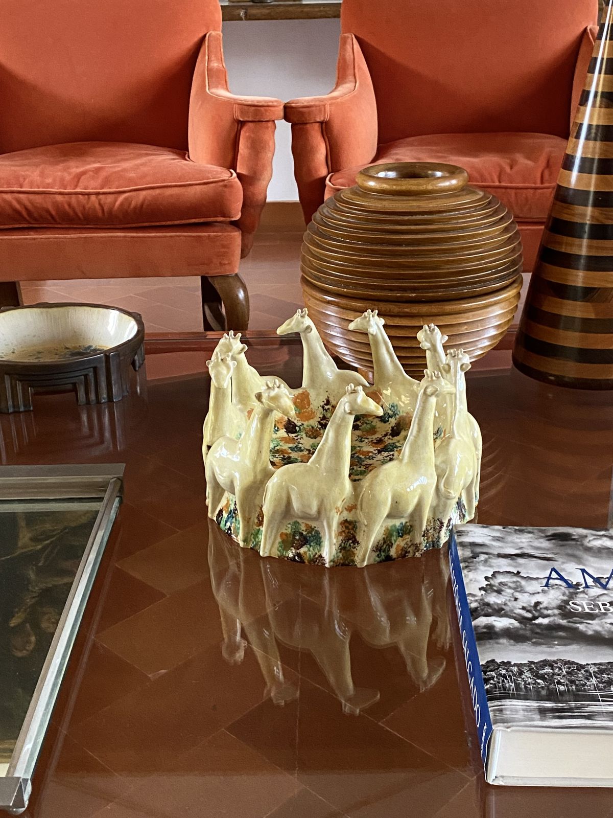 Postmodern Giraffe Ceramic Centerpiece / Vide Poche, Nd Dolfi Montelupo Italy, 1990s photo furniture