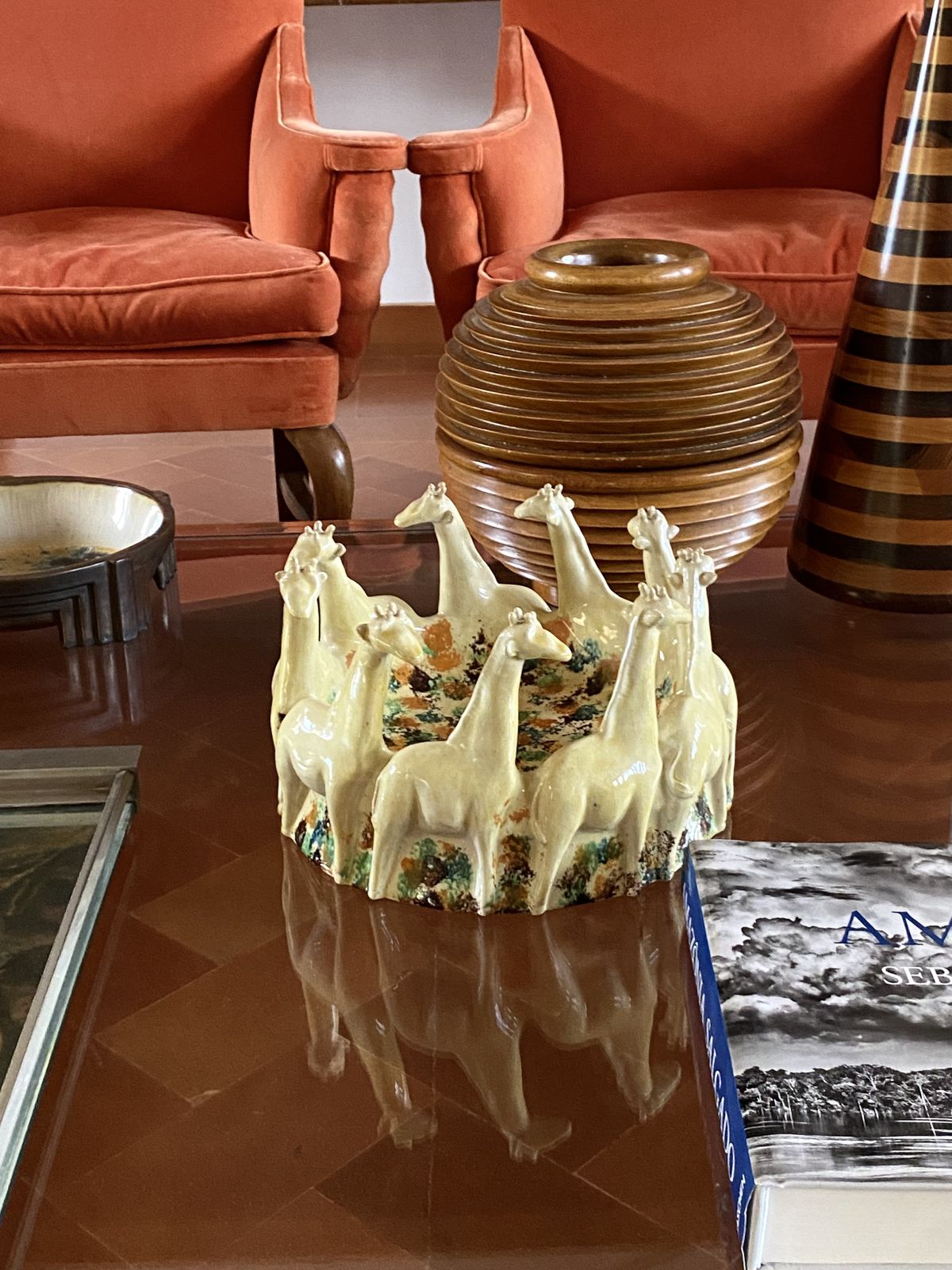 photo vintage Postmodern Giraffe Ceramic Centerpiece / Vide Poche, Nd Dolfi Montelupo Italy, 1990s