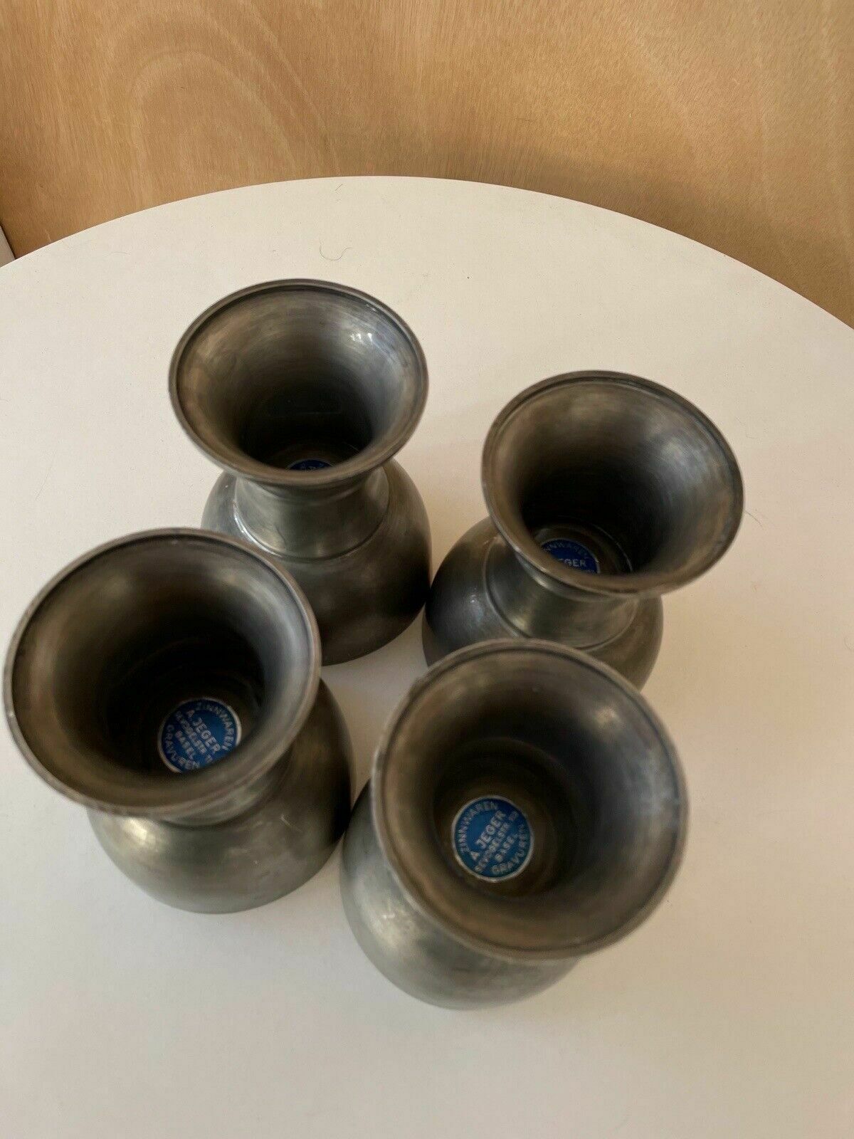 50.0 Set Of 4 Mid Century Swiss Pewter Goblets From A Jeger Basel Switzerland photo