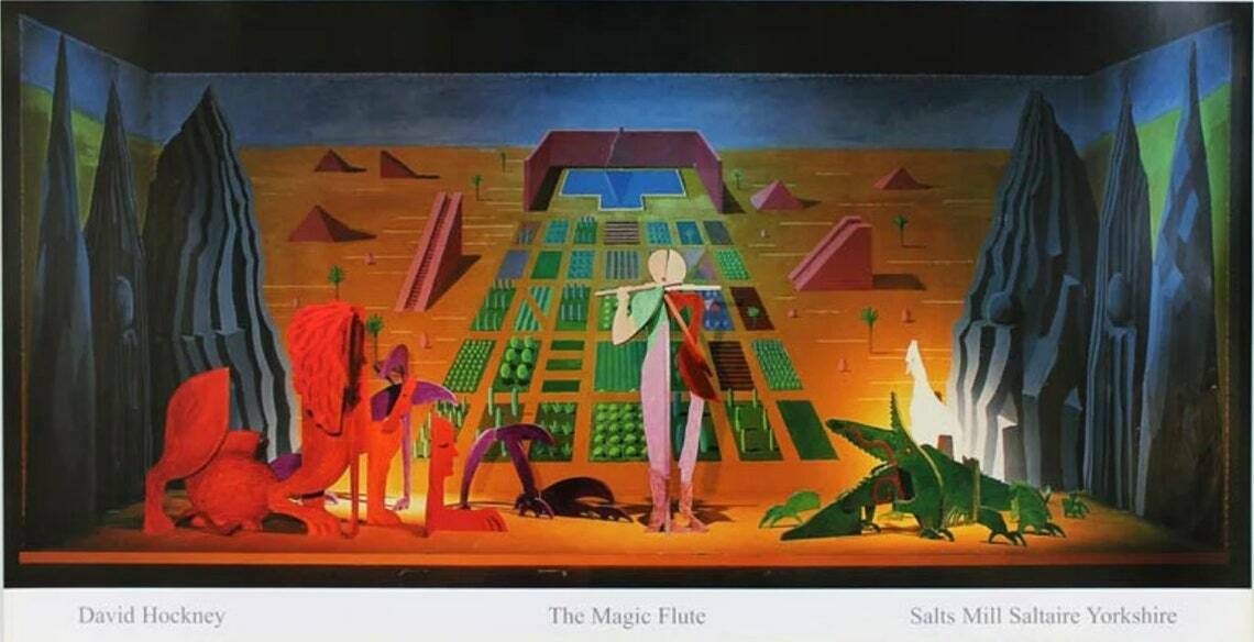 Vintage David Hockney Exhibition Poster   The Magic Flute   Stunning Museum Print   Mozart Die Zauberflöte Set Design Opera