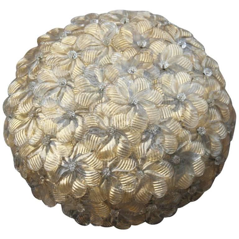 Ceiling Lamp Bunch Of Flowers Murano Art Glass, 1940s Mid Century Modern 