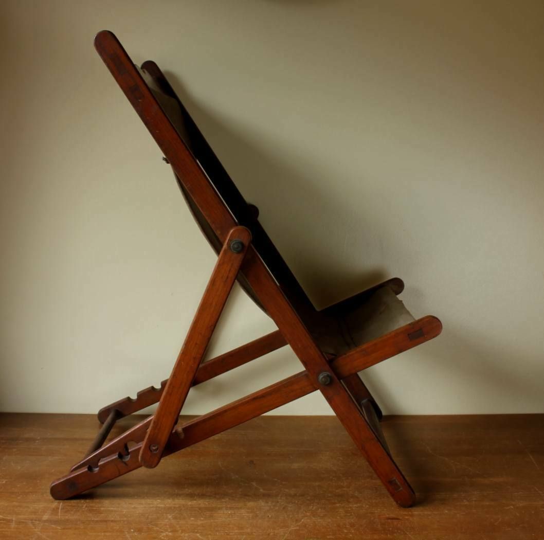 Child's Deckchair. Small Canvas Campaign Military Deck Chair. M.M C1900. photo vintage
