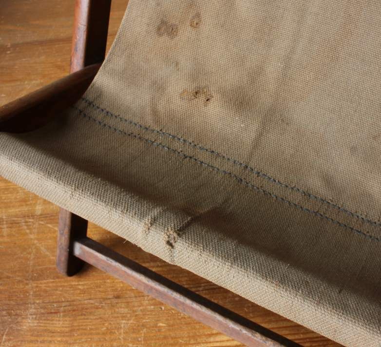 Furniture Child's Deckchair. Small Canvas Campaign Military Deck Chair. M.M C1900. photo