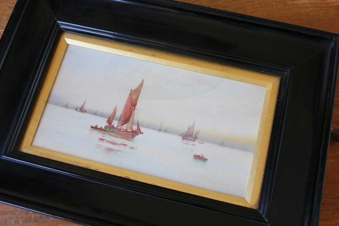 Framed Signed Watercolour Painting. Off Scarborough By Gm Avondale. C1915. photo Art