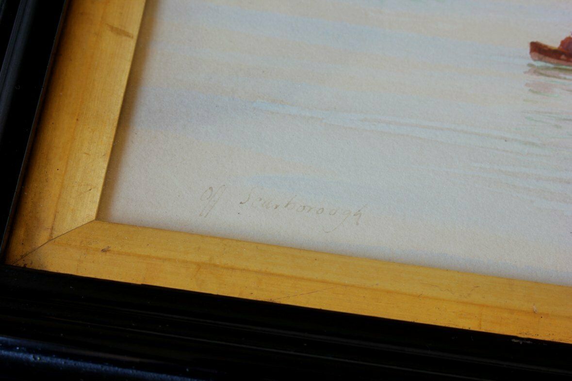 Framed Signed Watercolour Painting. Off Scarborough By Gm Avondale. C1915. photo vinterior