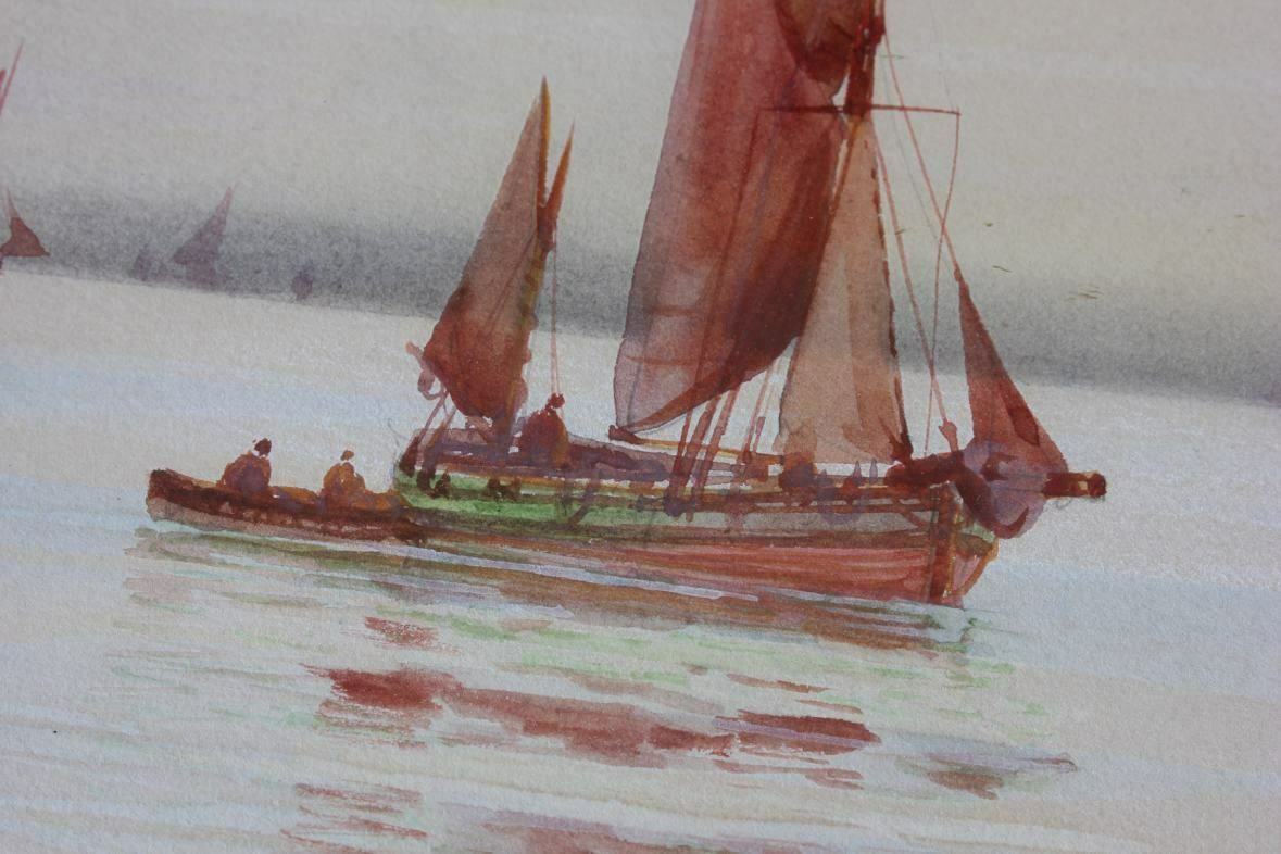 310.0 Framed Signed Watercolour Painting. Off Scarborough By Gm Avondale. C1915. photo