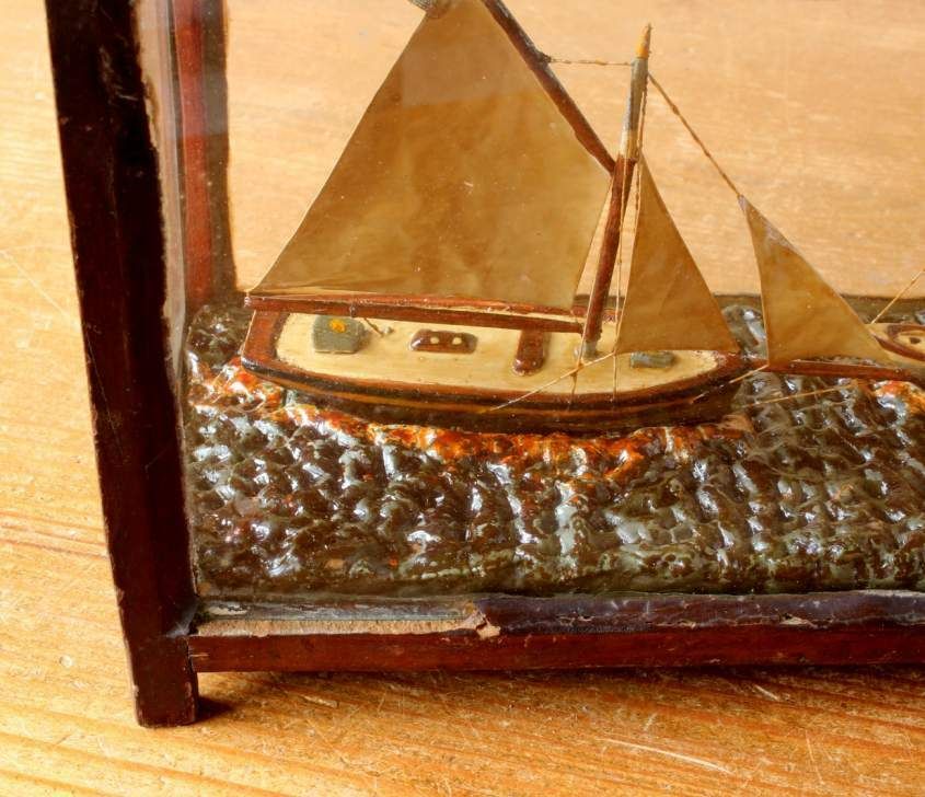 French Ship In A Box Diorama. Handmade Boat Scene Scratch Built Model. photo vinterior