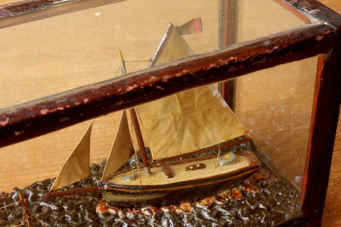 530.0 French Ship In A Box Diorama. Handmade Boat Scene Scratch Built Model. photo