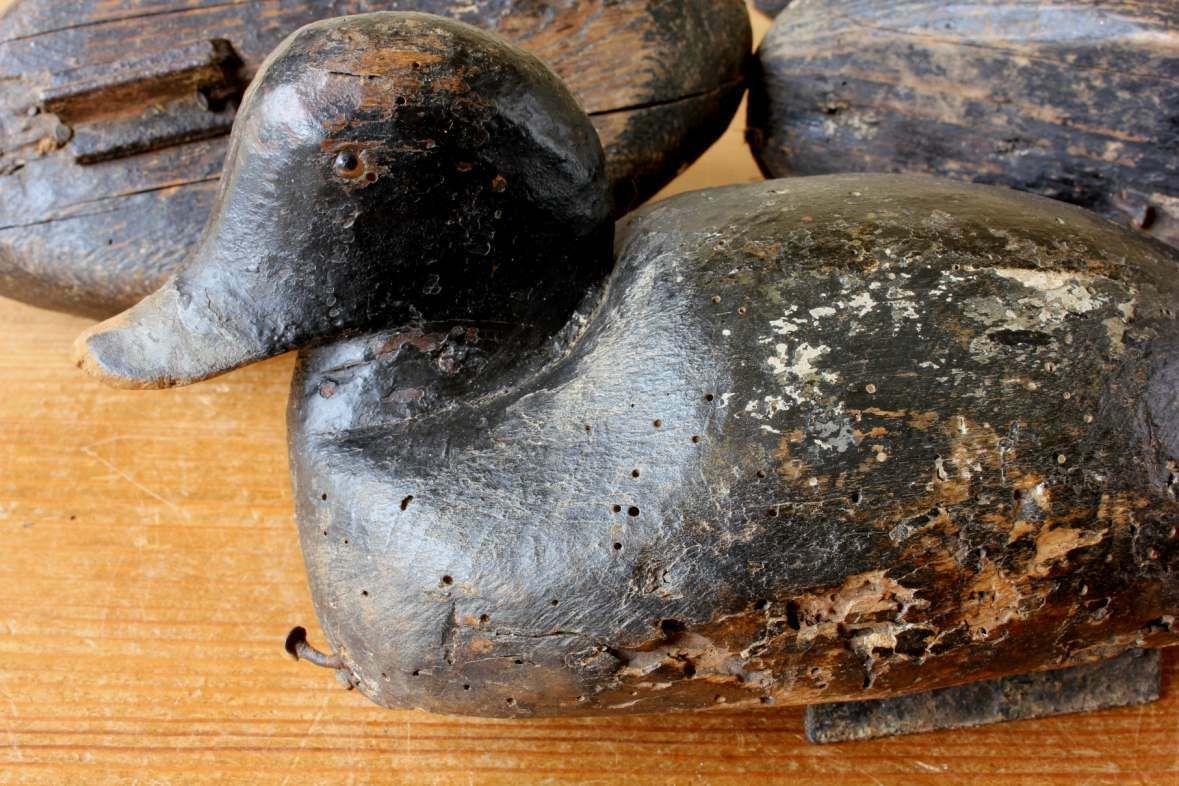 Three Antique French Wood Decoy Ducks. Early Painted Folk Art Rustic Birds. photo buy