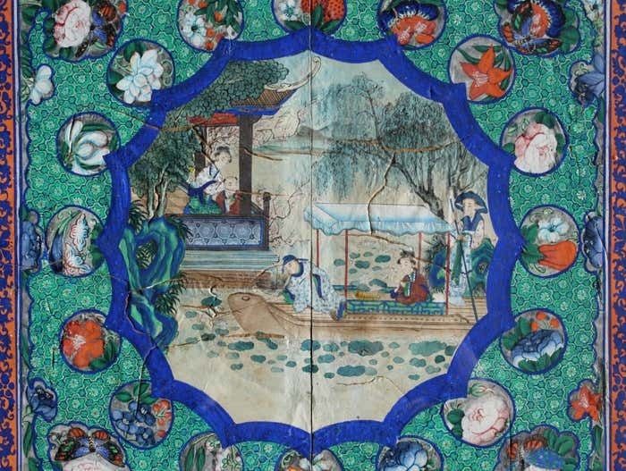 19thc Circa 1840 Watercolour Gouache Chinese Guangdong School The Lotus Harvest photo vintage