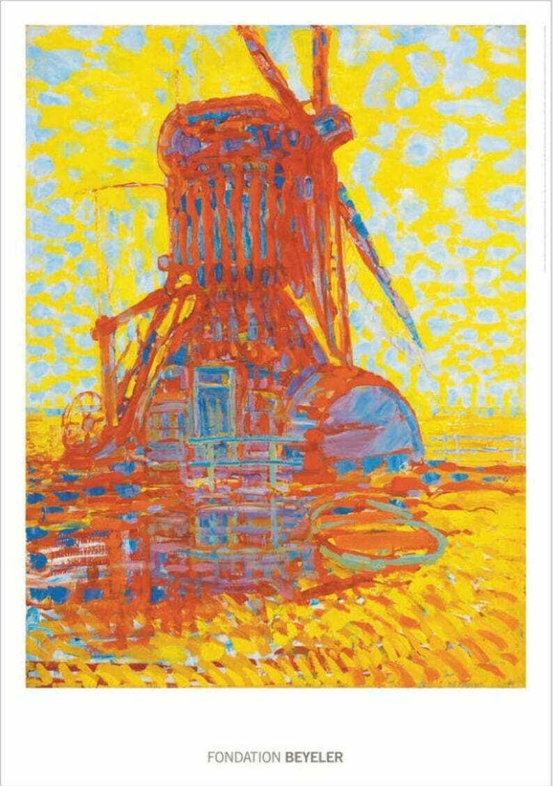 Original Piet Mondrian Exhibition Poster   The Windmill In Sunlight   Stunning Exhibition Poster Cubist Colourful Art