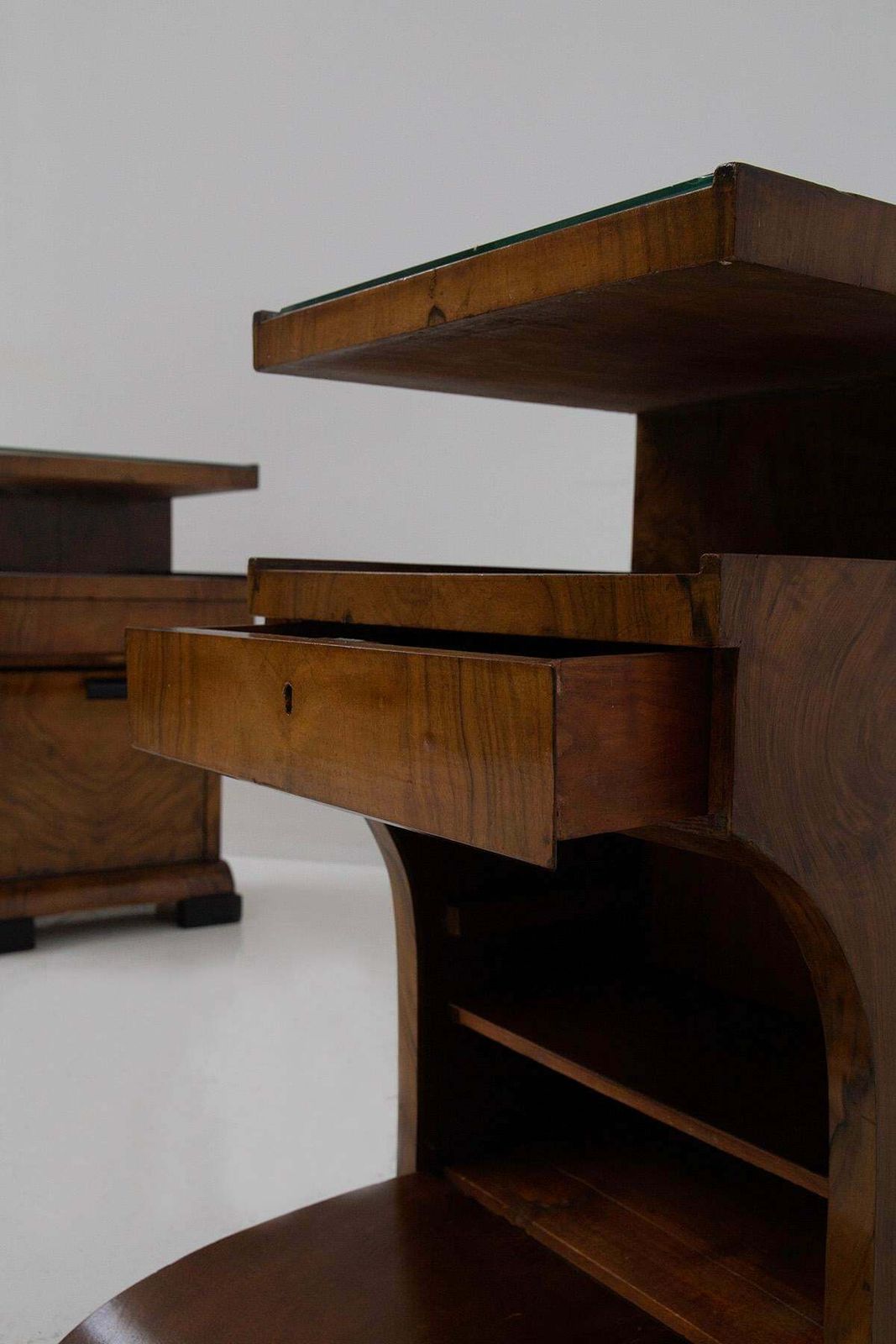 Furniture Pair Of Italian Art Deco Bedside Tables In Briarwood photo