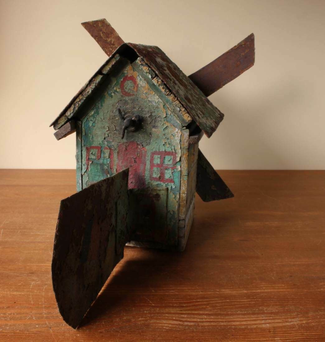 395.0 Belgium Folk Art Wooden Garden Windmill House. Scratch Built Decorative. photo