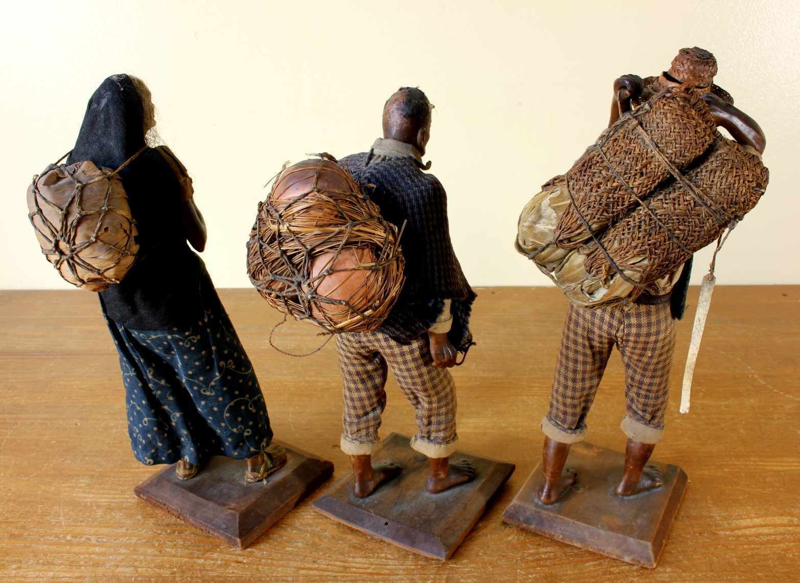 Three Wax Pedlar Figure Dolls. Bogota Colombia. Handmade. 19th Century. photo vintage