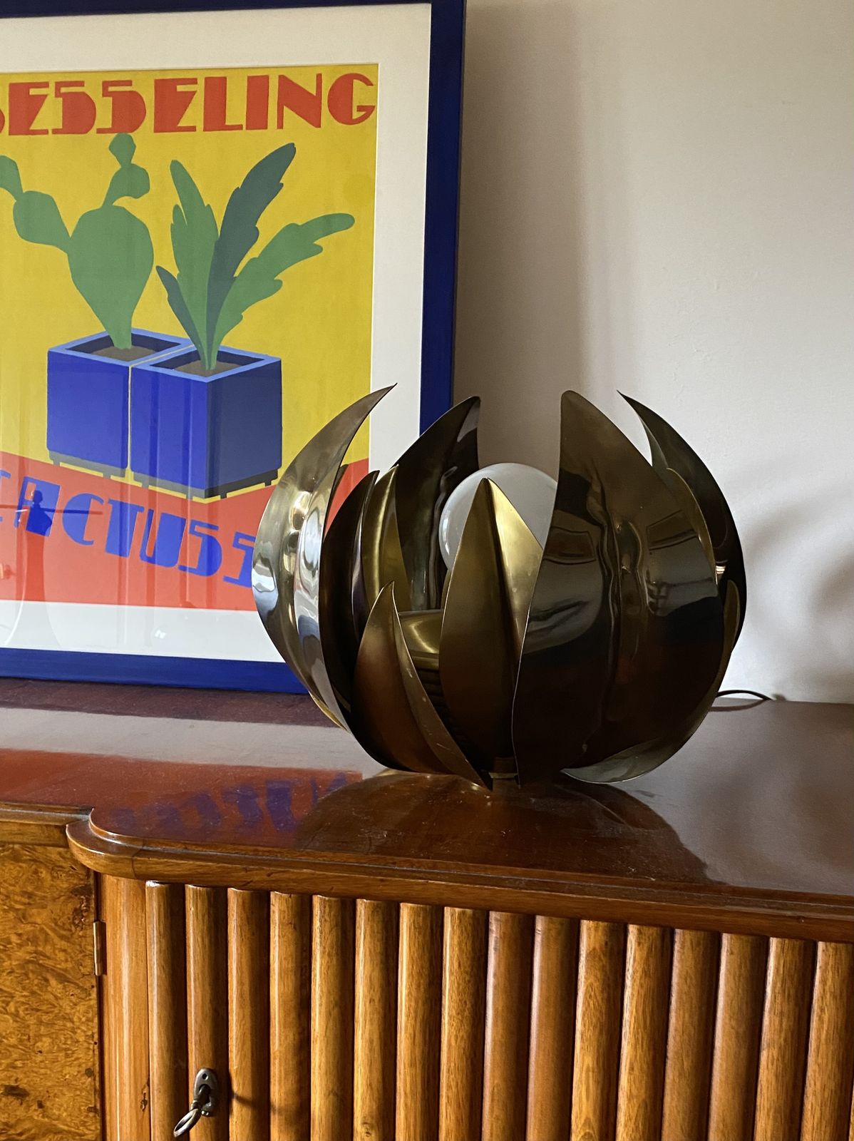 Lotus Flower Brass Floor/Table Lamp, Attr. Bottega Gadda, Italy, 1970 photo for sale