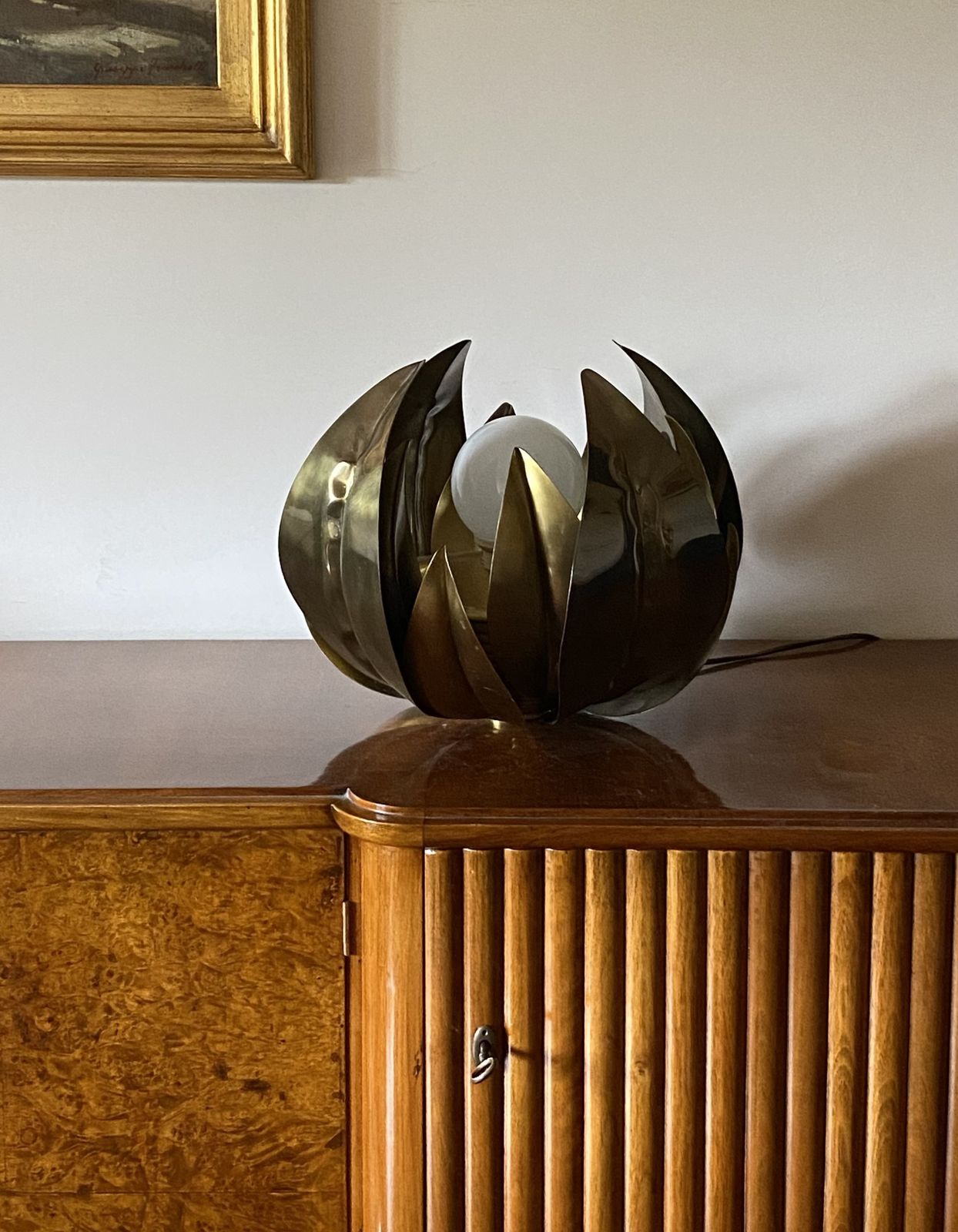 Lotus Flower Brass Floor/Table Lamp, Attr. Bottega Gadda, Italy, 1970 photo Lighting