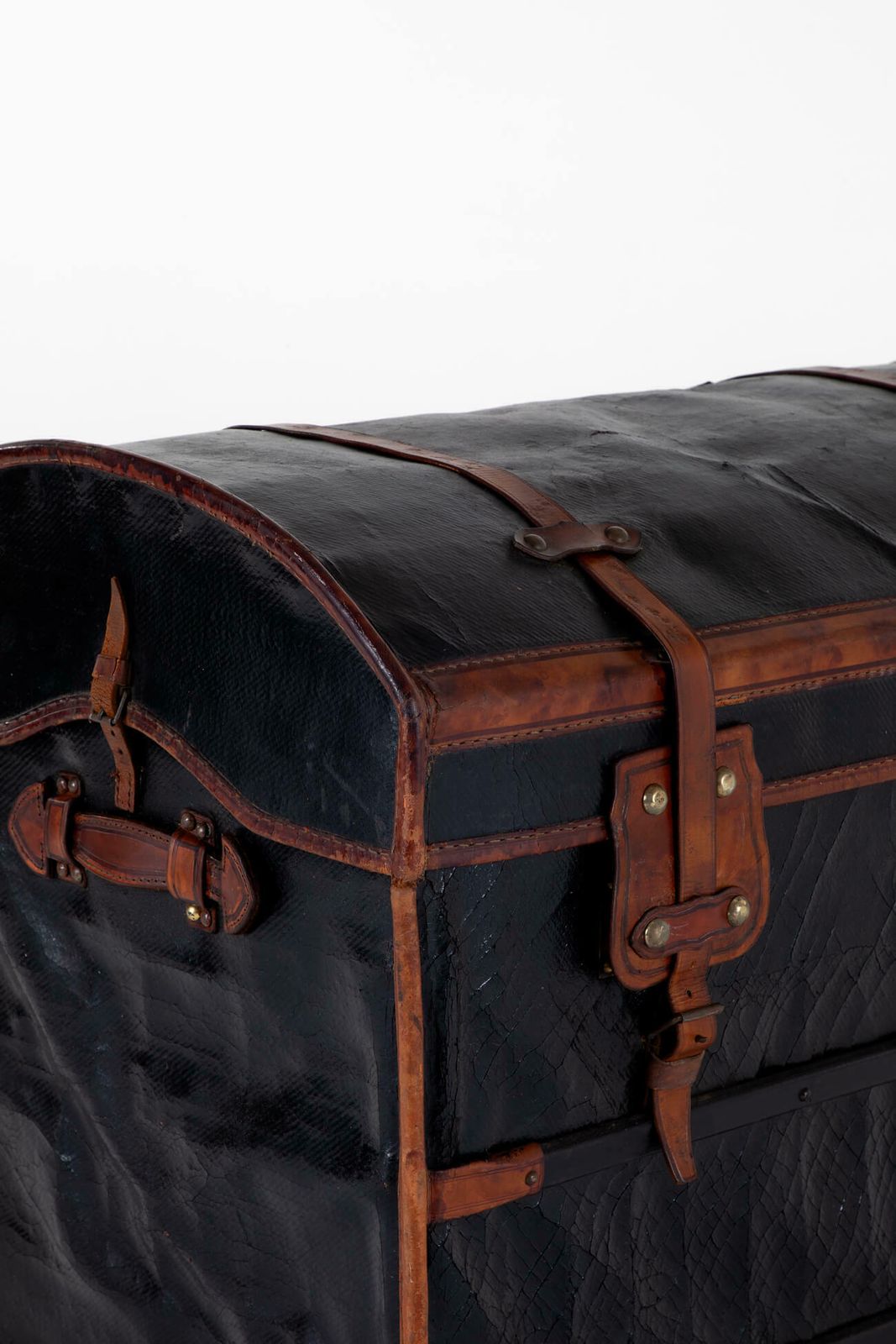 Large Leather Steamer Trunk, 1800s photo for sale