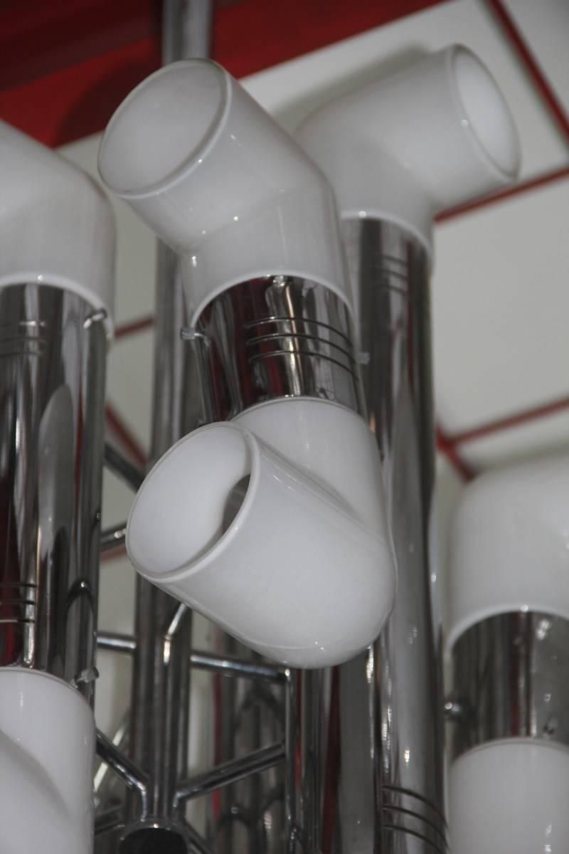Chandelier In Chrome Murano Glass White Color Pop Art Italian Design, 1970 photo for sale