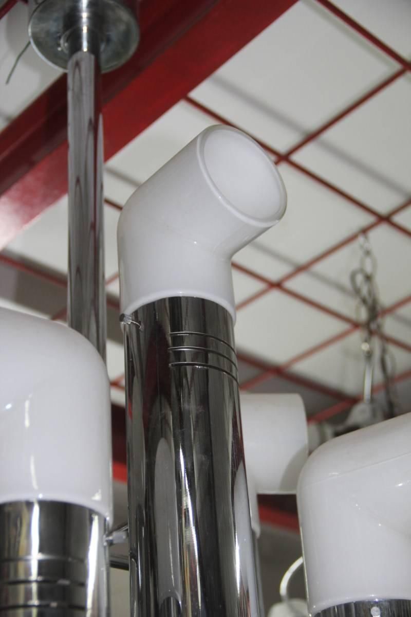 Chandelier In Chrome Murano Glass White Color Pop Art Italian Design, 1970 photo buy