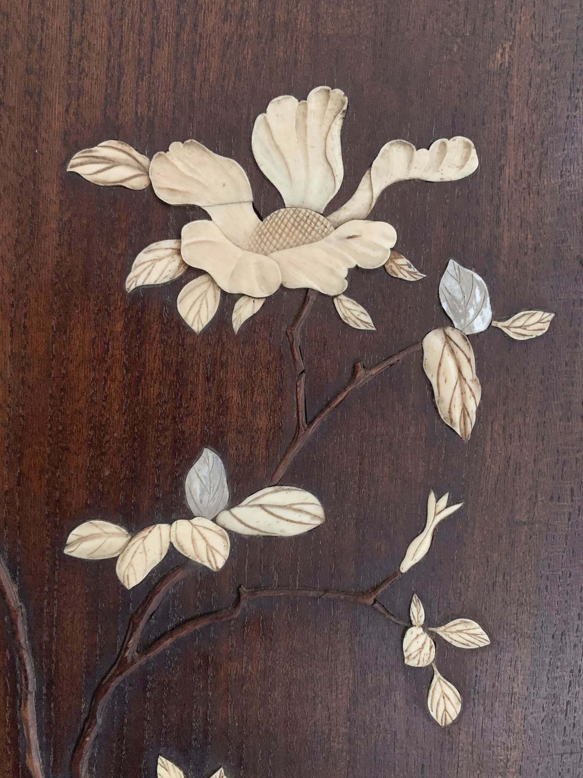 Antique Japanese Shibayama Woodenware Relief, Made With Bone & Mother Of Pearl photo vinterior