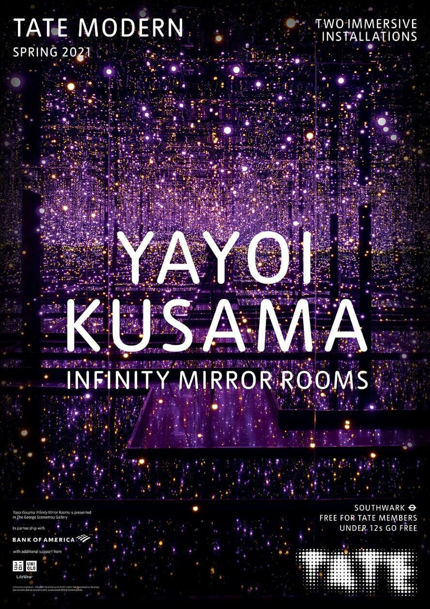 Original Yayoi Kusama Museum Poster   Infinity Rooms   Mirrored Room   'Filled With The Brilliance Of Life' Exhibition Tate Modern 2021