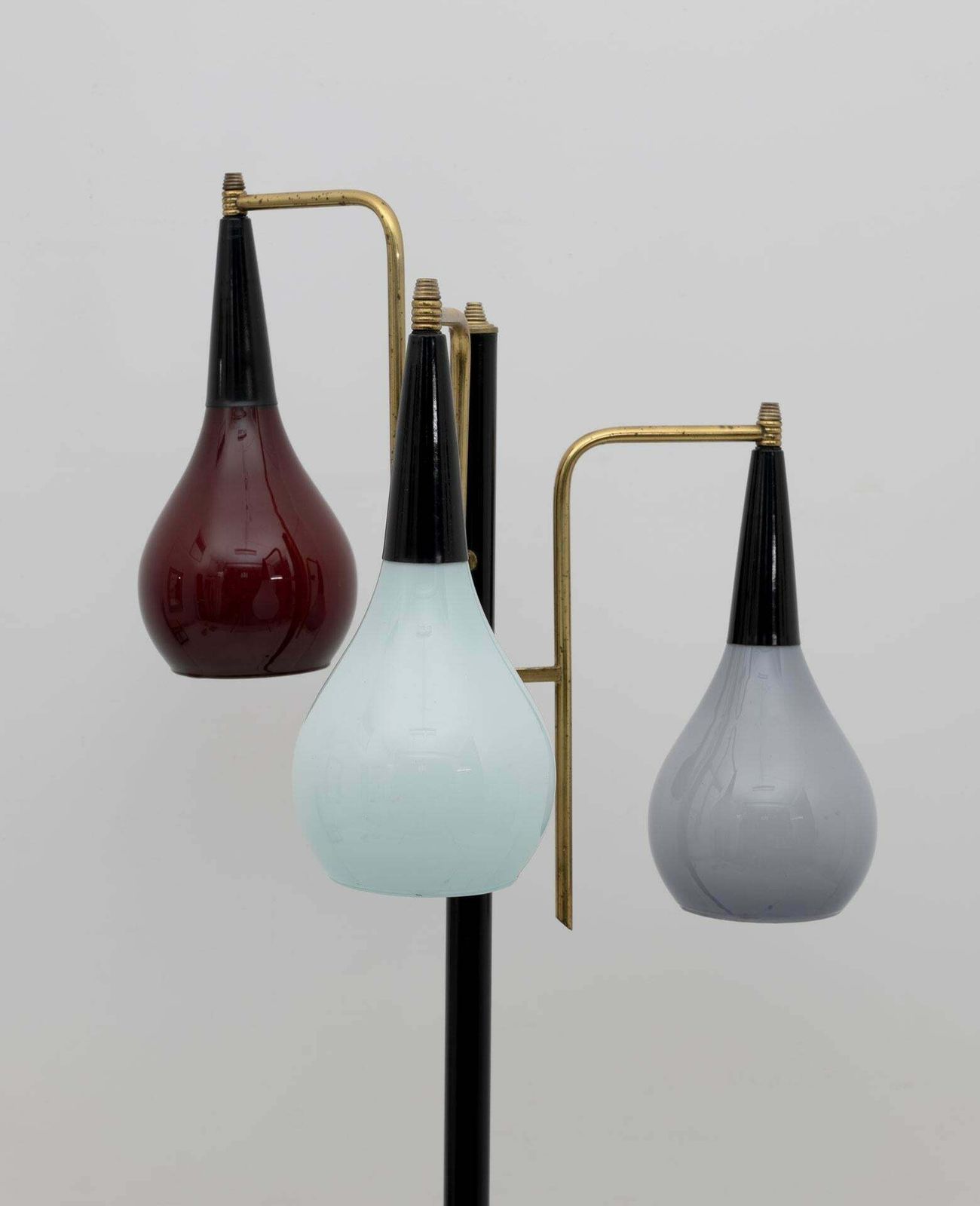 Stilnovo Mid Century Modern Italian Brass And Colored Glass Floor Lamp, 1950s photo Lighting