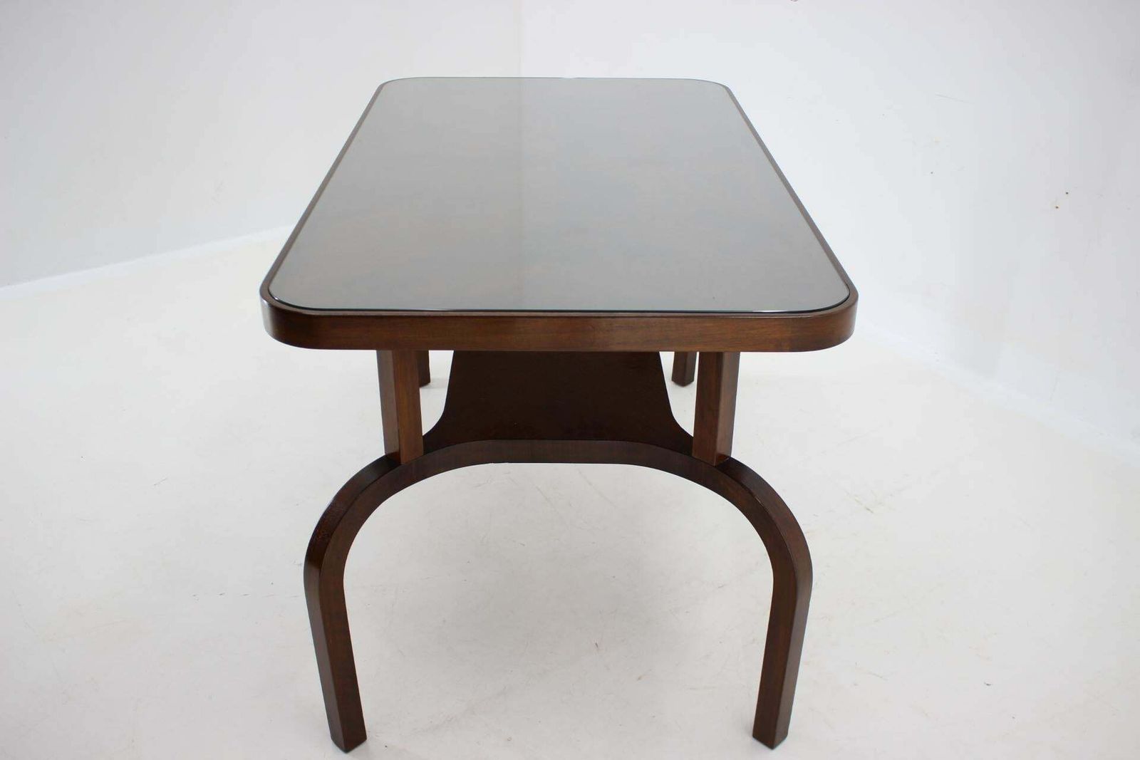 1930s Restored Coffee Table In Walnut With Glass Top, Czechoslovakia photo buy
