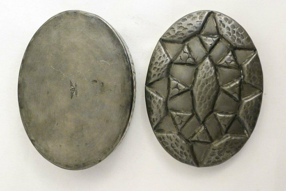 Art Deco Oval Box With Geometric Pewter Decor By Charles 1930s photo 80.0