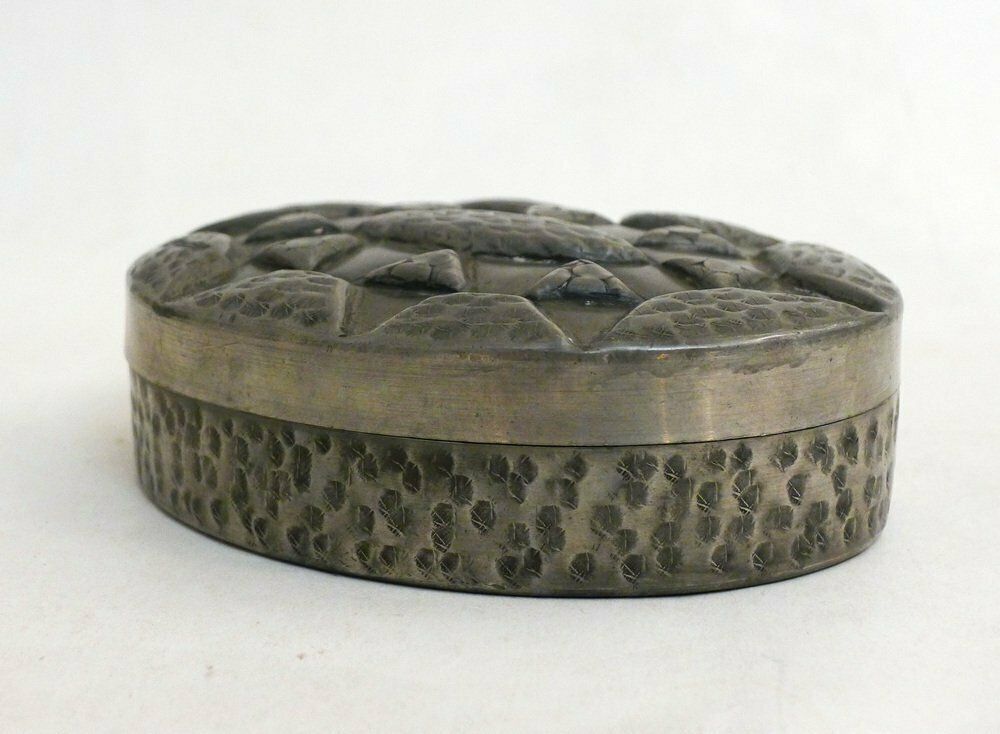 Art Deco Oval Box With Geometric Pewter Decor By Charles 1930s photo vintage