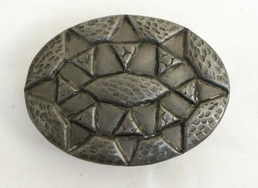 photo furniture Art Deco Oval Box With Geometric Pewter Decor By Charles 1930s