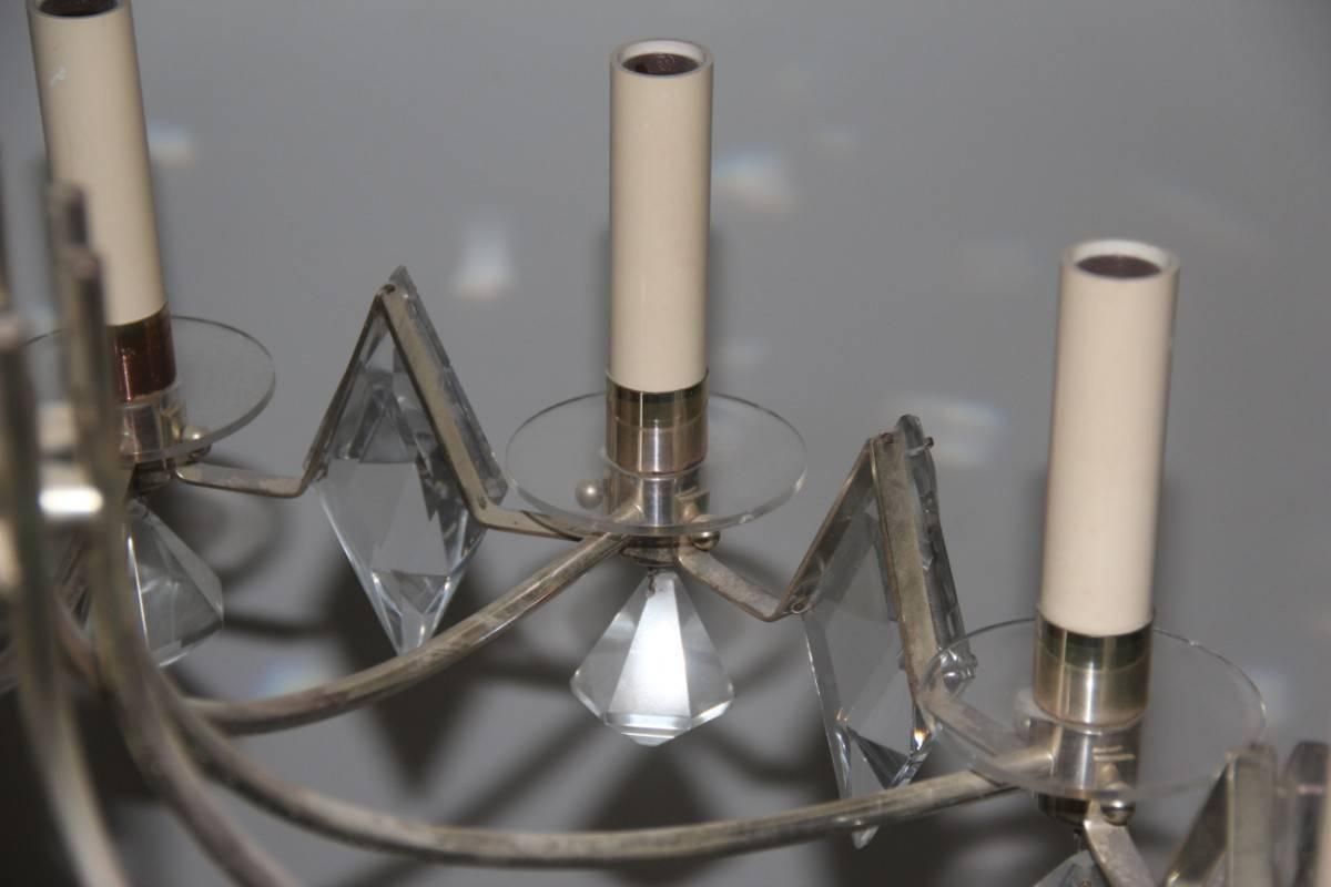 Chandelier Crown, Sciolari Crystal Metal Midcentury Italian Design 1960  photo vintage