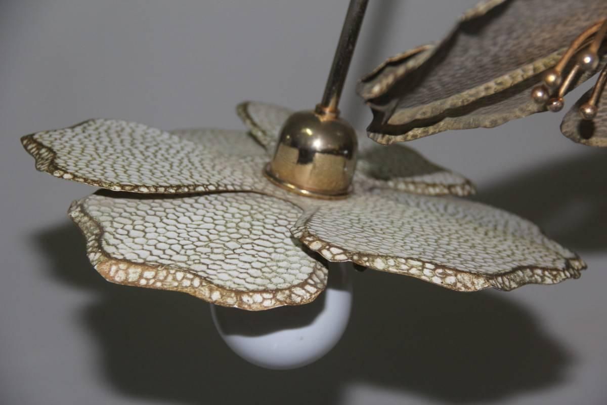 Chandelier Metal Flowers Lacquered Brass Italian Design 1970 photo buy