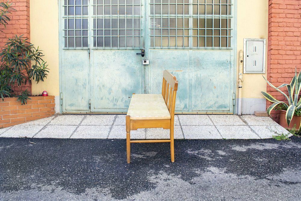 Beech Bench With Seat In Woven Fabric, Italy, 1950s photo for sale