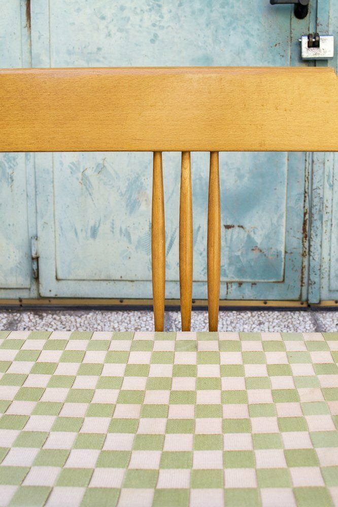 Beech Bench With Seat In Woven Fabric, Italy, 1950s photo vinterior