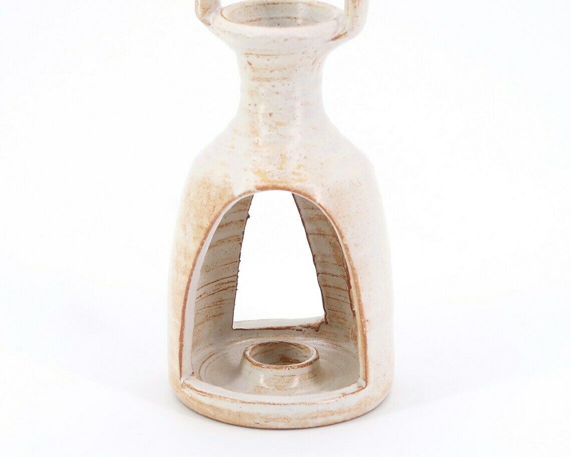 French White Ceramic Candle Holder Lantern, 1960s / Tealight Candleholder Minimalist Farmhouse Boho Chic Bohemian photo for sale