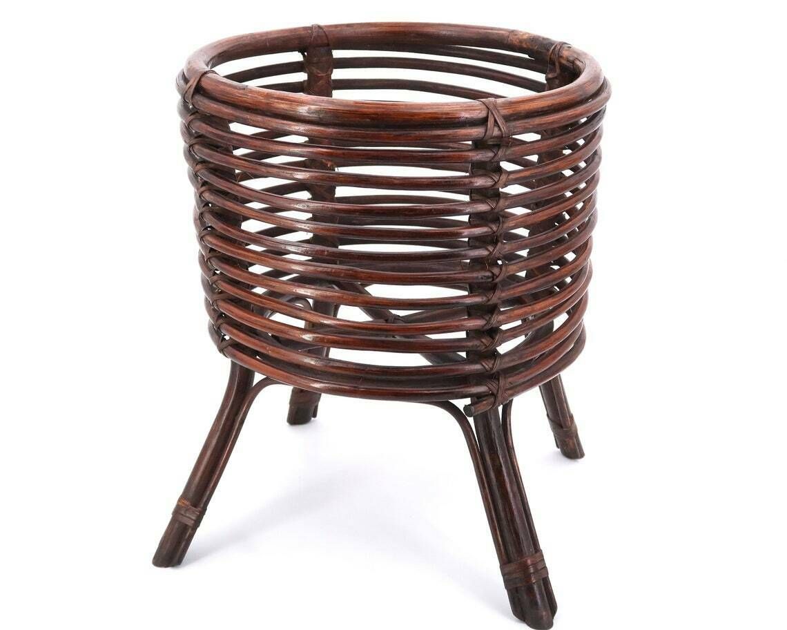 Franse Donkere Bamboe Plantenbak, Ca. Jaren 1960 / Mid Century Modern, Plantenstandaard, Frankrijk, Rotan