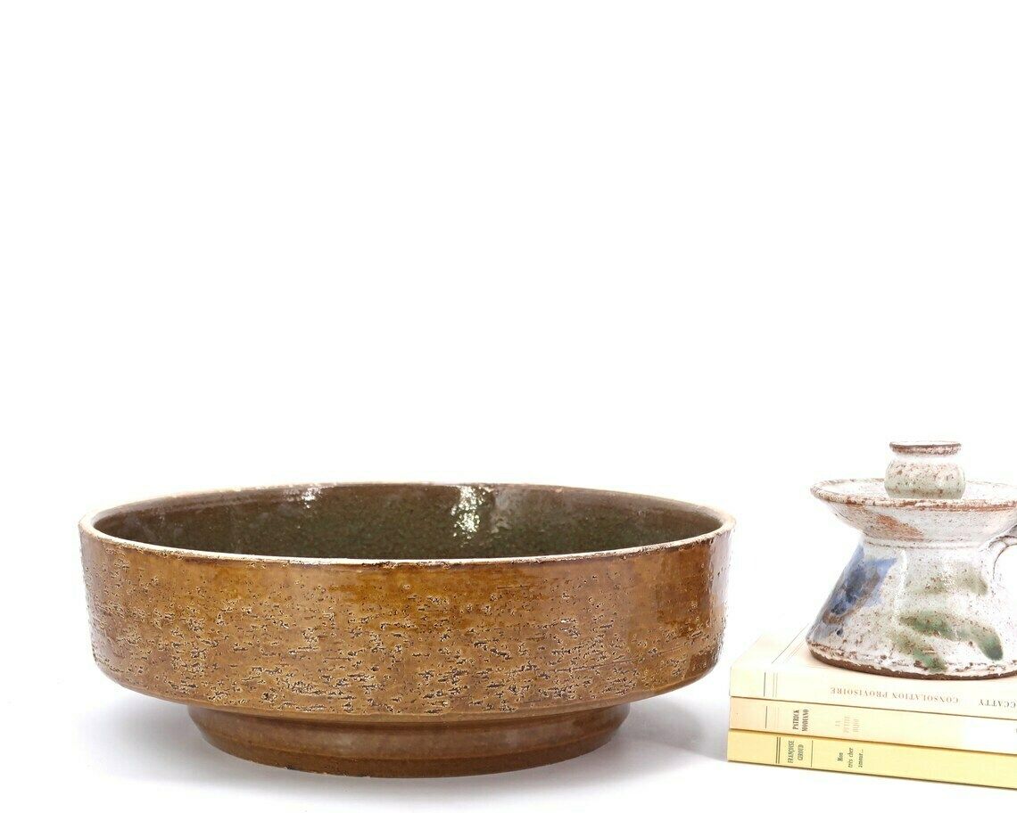 Large Ceramic Planter, 1950s / Vintage, Brown Kaki, Cactus Plant Stand, Pieter Groeneveldt