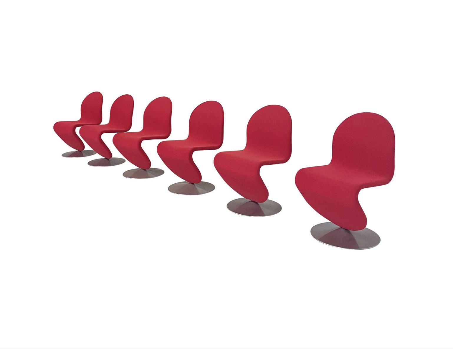 Mid Century Modern Set Of 6 Red System 123 Chairs By Verner Panton, 1973