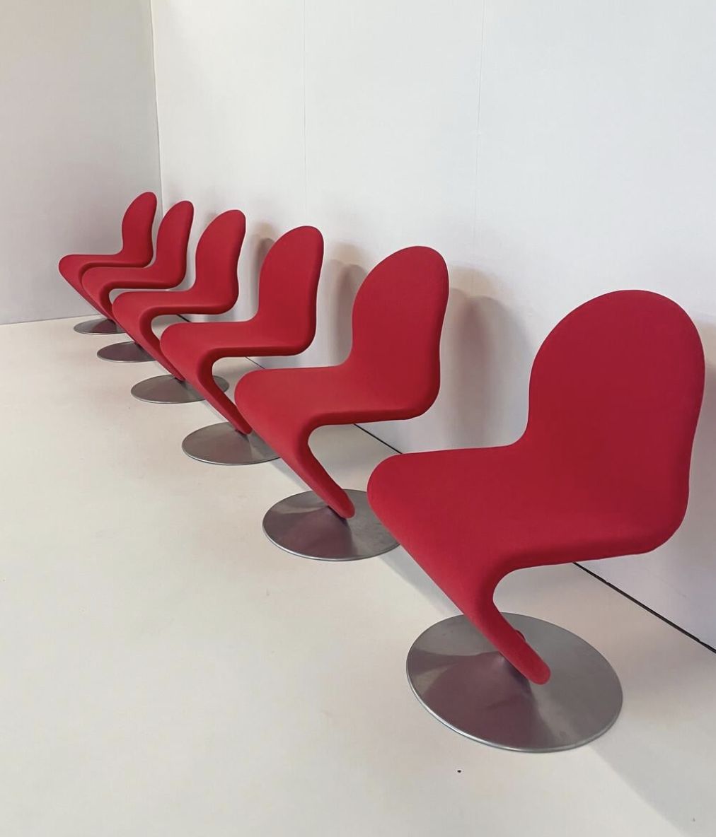 photo for sale Mid Century Modern Set Of 6 Red System 123 Chairs By Verner Panton, 1973
